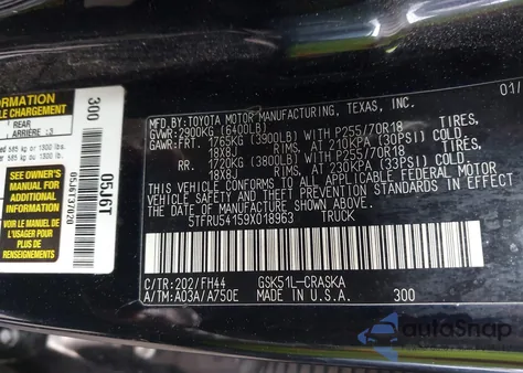 2009 Toyota Tundra Grade V6 из США, поврежденный, VIN 5TFRU54159X018963